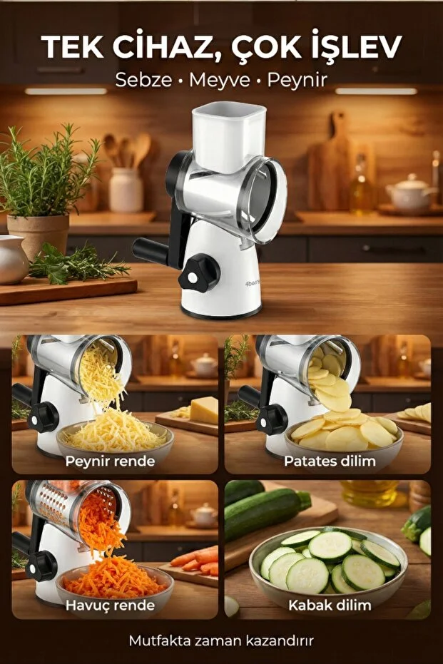 3 Bıçaklı Döner Doğrayıcı ve Dilimleyici | Vakumlu Tabanlı Çok Fonksiyonlu Rende 3 Bıçaklı Döner Doğrayıcı ve Dilimleyici | Vakumlu Tabanlı Çok Fonksiyonlu Rende